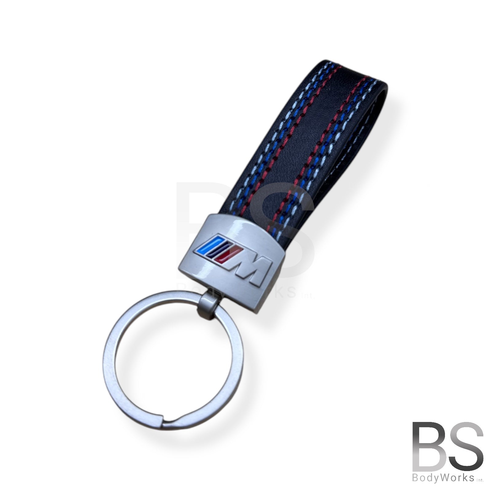 Lederen Sleutelhanger - BMW M Design - Blauw / Rode Stiksels