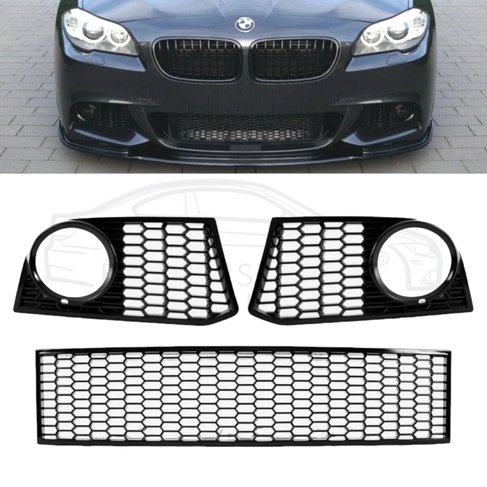 Bumper roosters - BMW 5 Serie F10 / F11 - Mat zwart - 3-delig | 10-13