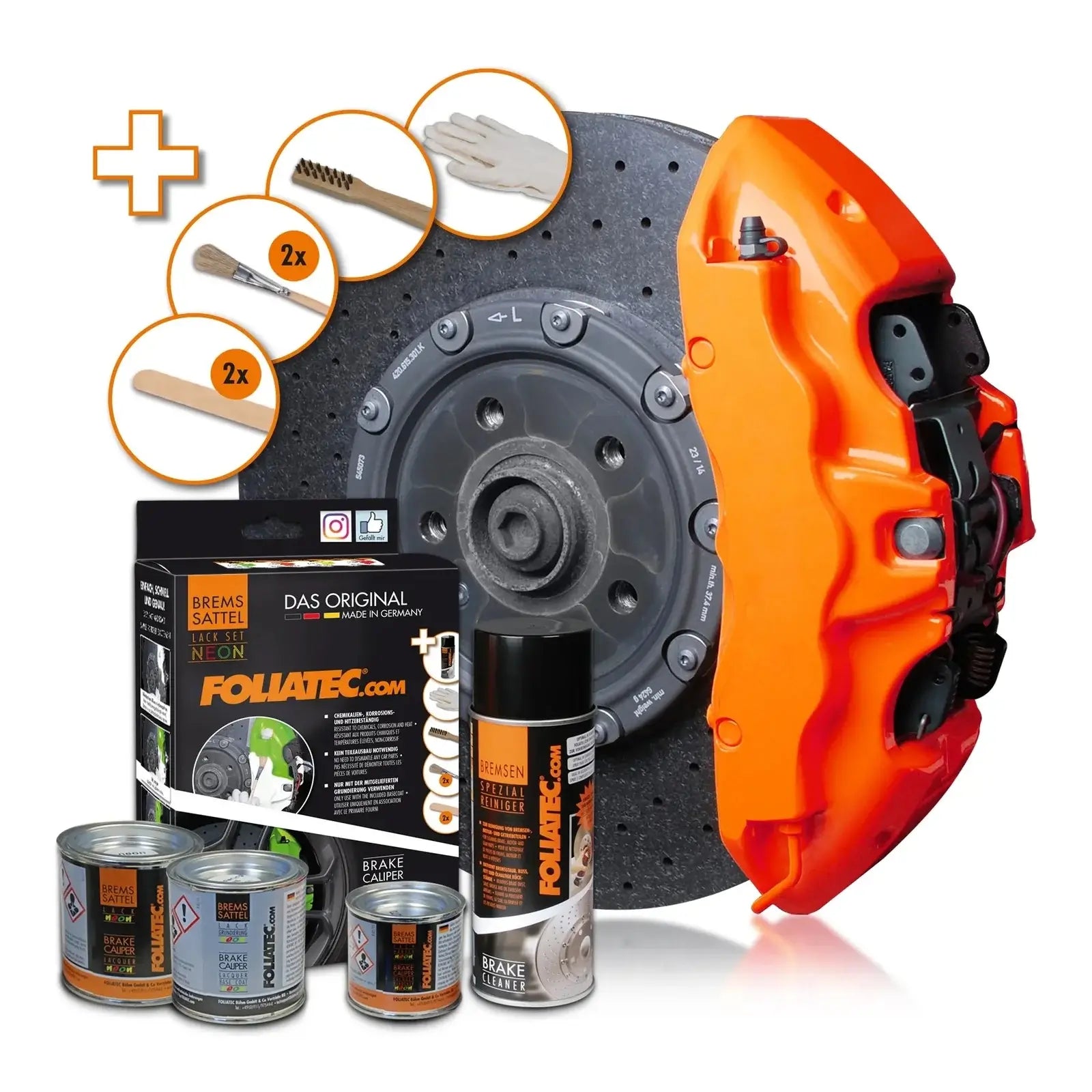 Foliatec® Remklauwverf - 4 Componenten Lak - Complete 10-Delige Kit | Neon Orange