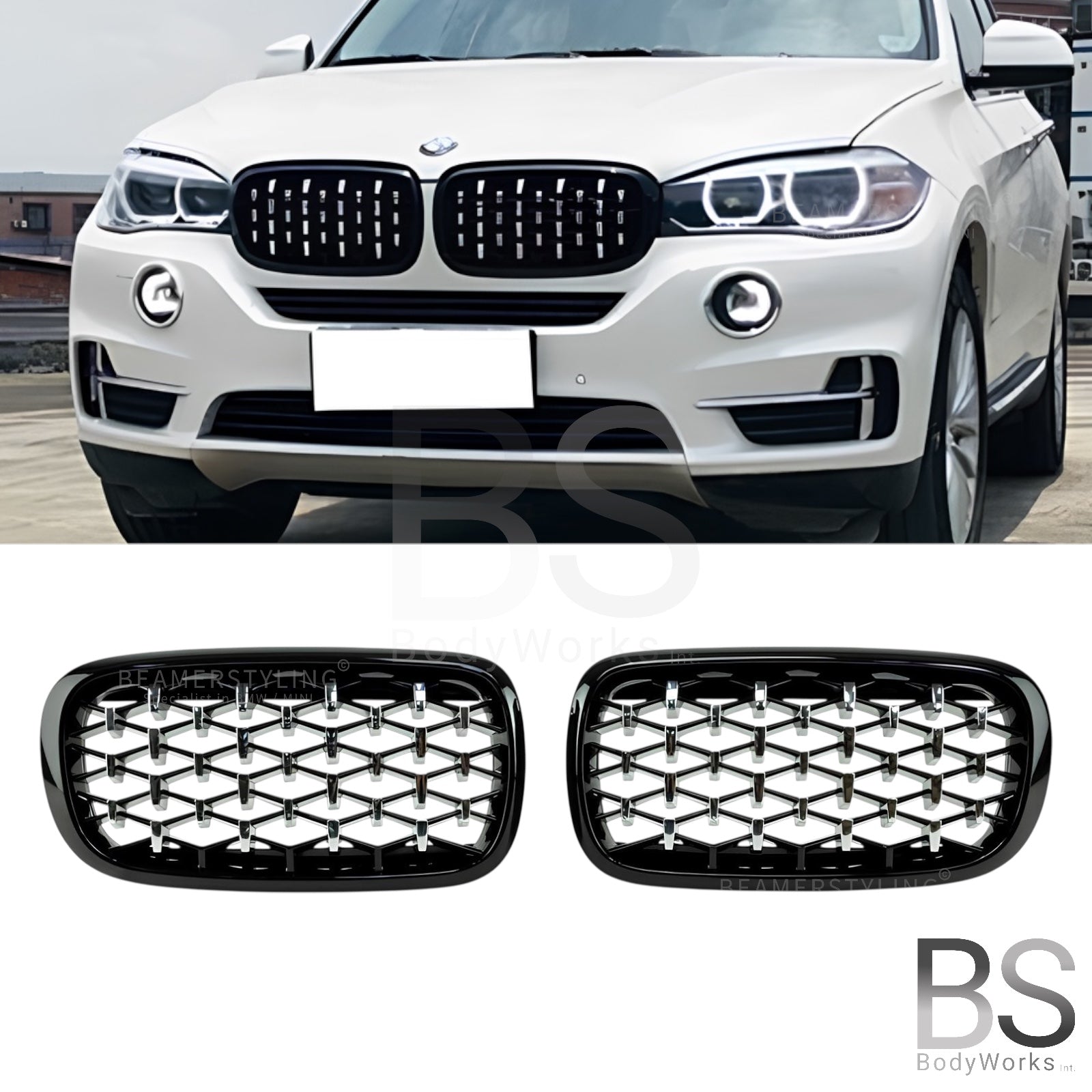 Nieren - BMW X5 F15 / F85 / X6 F16 / F86 - Diamond - Zwart / Chroom | 2014-2019