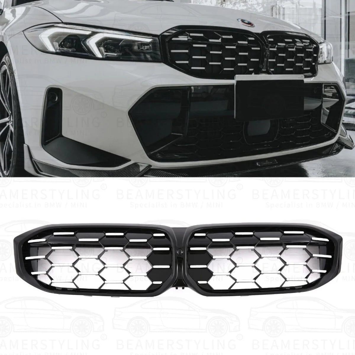 Nieren - BMW G20 LCI / G21 LCI - Diamond - Hoogglans Zwart / Chroom | 2021-