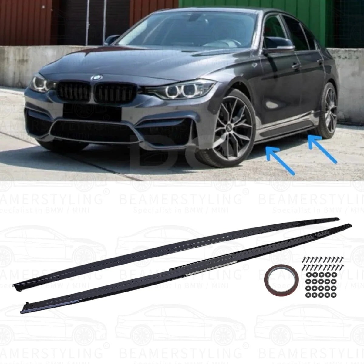 Side skirts Extensions - BMW F30 / F31 - Voor M pakket - Hoogglans zwart | 12-19