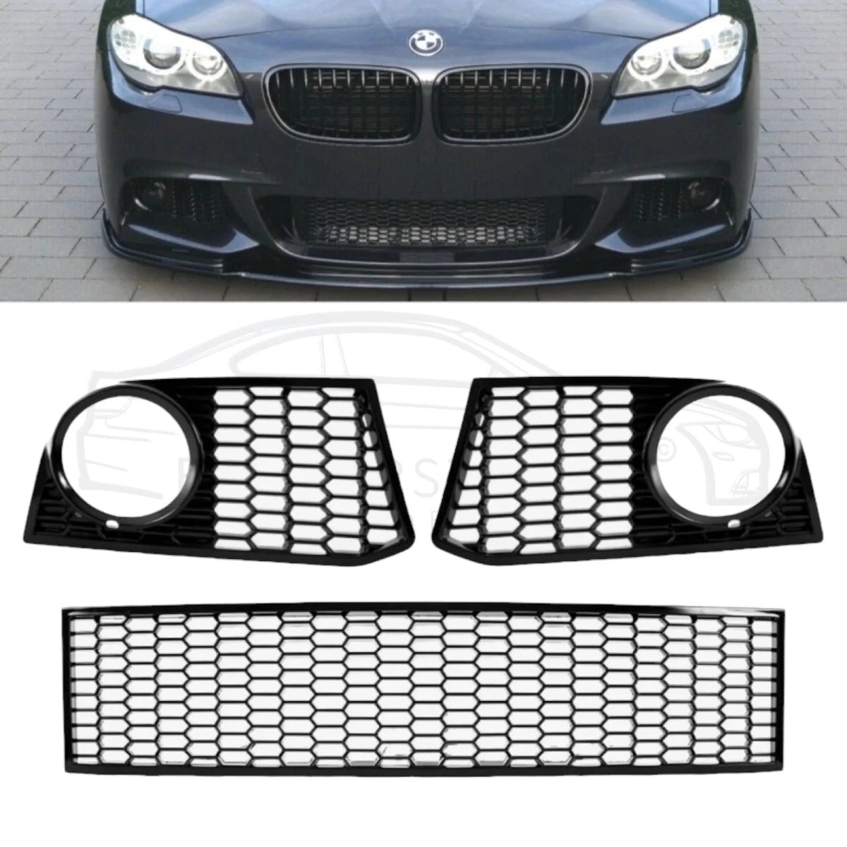 Bumper roosters - BMW 5 Serie F10 / F11 - Mat zwart - 3 - delig | 10 - 13 - Beamerstyling.nl
