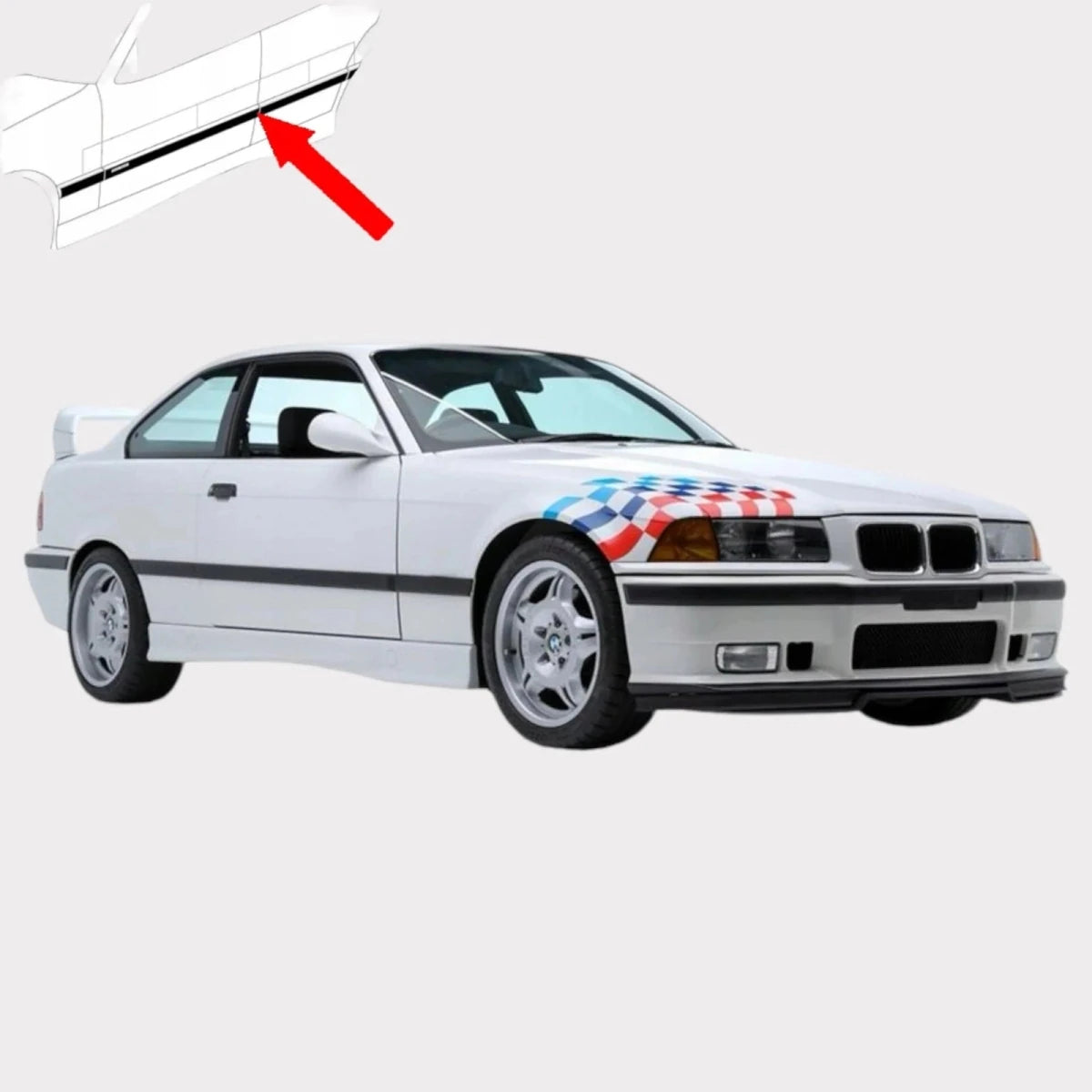 Deurlijsten - BMW E36 Coupé/Cabrio - M3 look - Inclusief emblemen | 90 - 99 - Beamerstyling.nl
