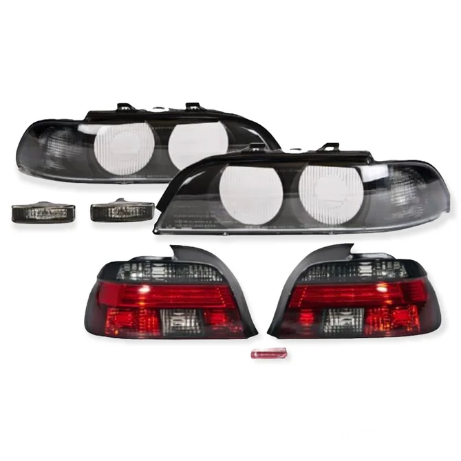 Verlichting Set Smoke Achterlichten + Beglazing + Zij-Knippers Facelift Look BMW 5 Serie E39