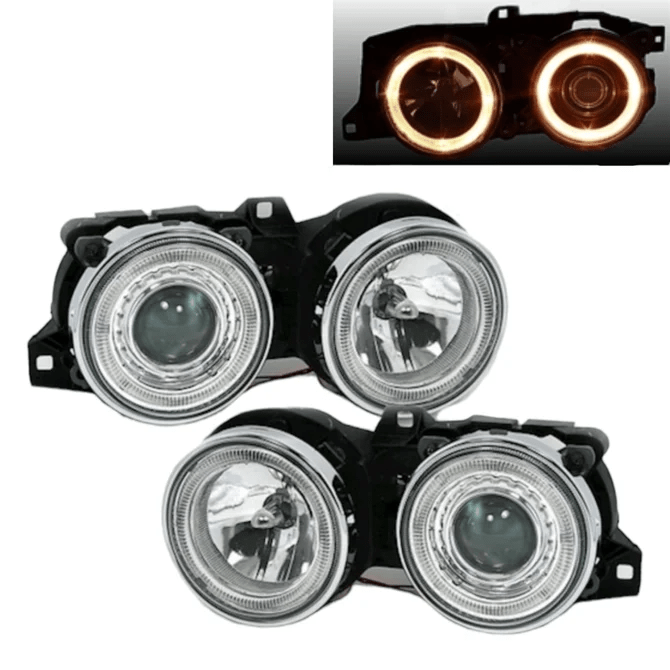 Koplampen - BMW 3 Serie E30 - Chroom - Halogeen Angel Eyes | 1982-1994 - Beamerstyling.nl
