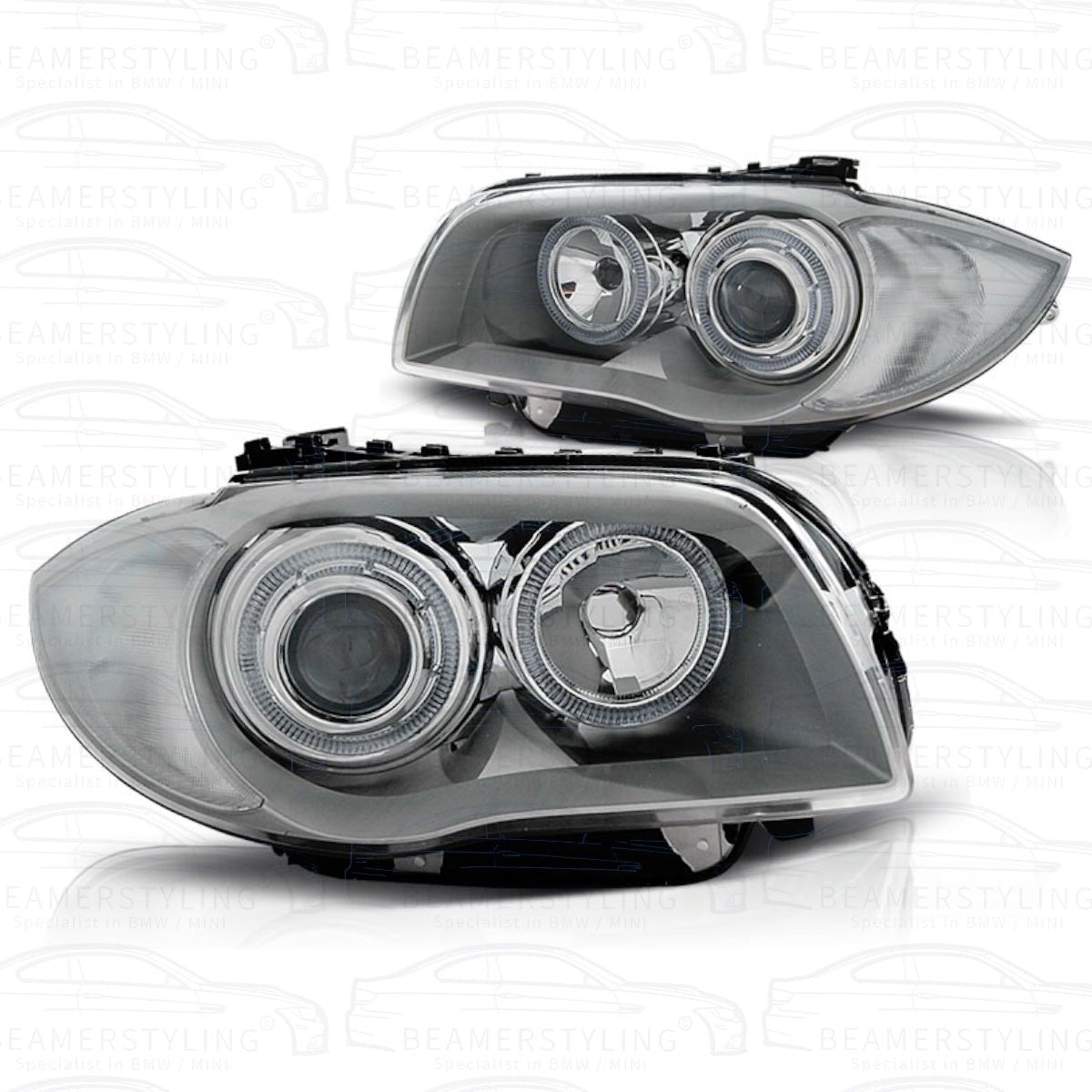 Koplampen H7 - BMW E81 / E87 / E82 / E88 - LED Angel Eyes - Zilver | 2004 - 2012 - Beamerstyling.nl