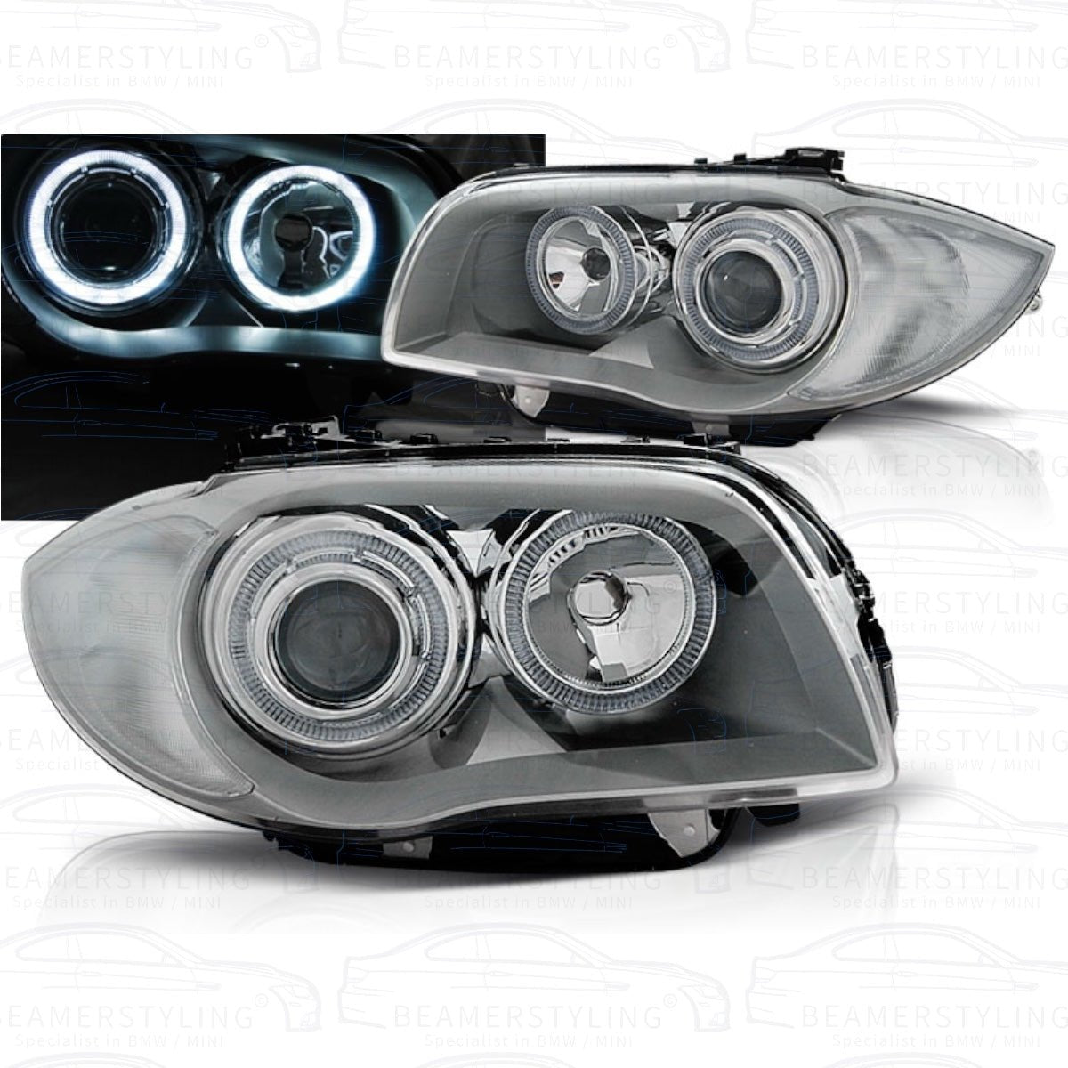Koplampen H7 - BMW E81 / E87 / E82 / E88 - LED Angel Eyes - Zilver | 2004 - 2012 - Beamerstyling.nl