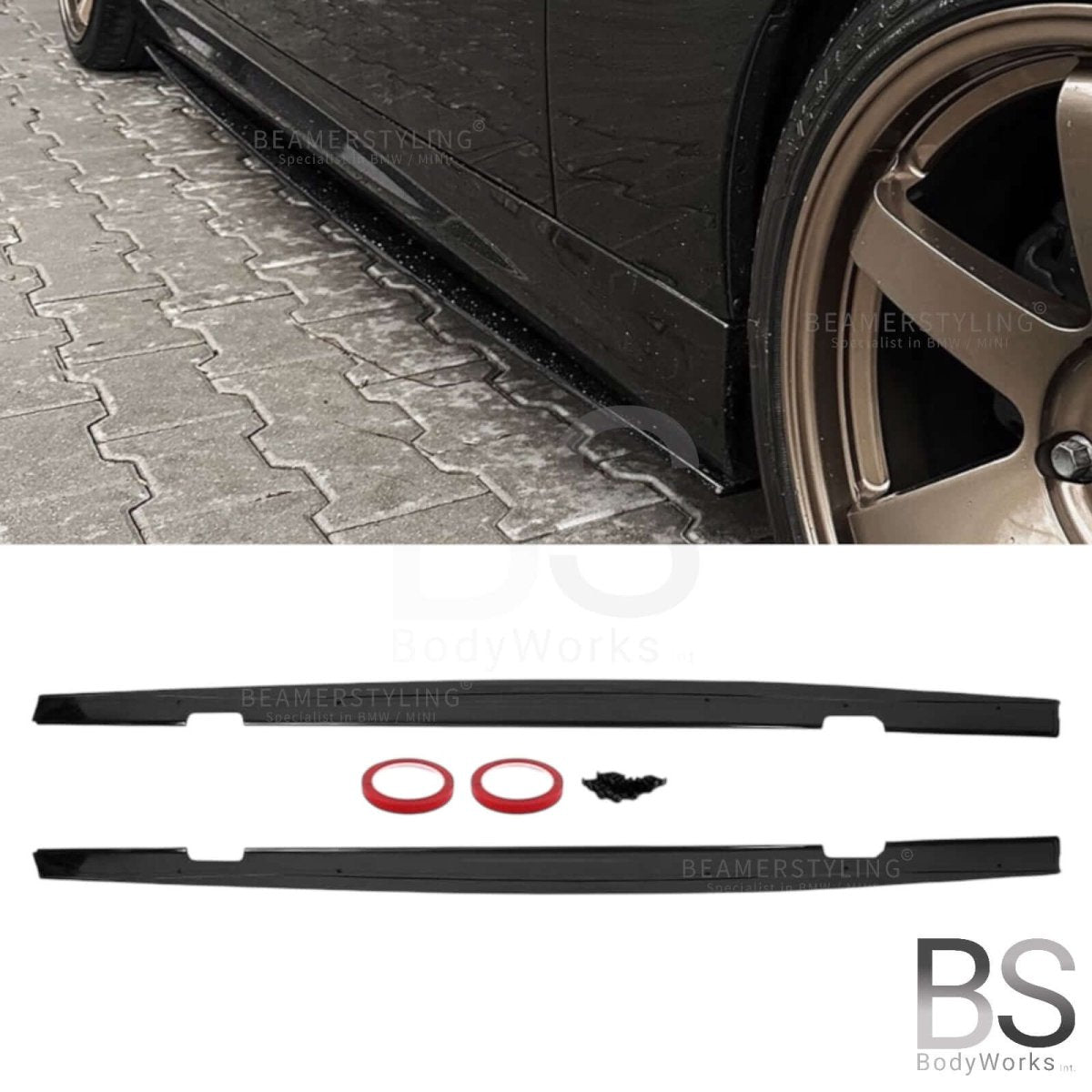 Side Skirts Extensions - BMW E90 / E91 - M Pakket - Hoogglans Zwart | 05 - 13 - Beamerstyling.nl