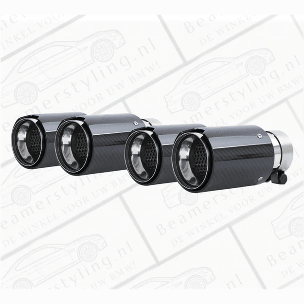 Uitlaat Sierstuk 4X - BMW E90 / E91 / E92 / E93 - Carbon Zwart - 90Mm - Beamerstyling.nl