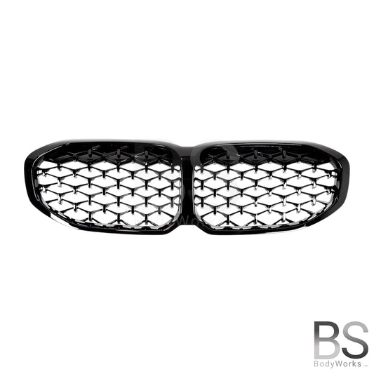 Nieren - BMW 1 Serie F40 - M135i look - Diamond - Hoogglans Zwart | 2019-2025