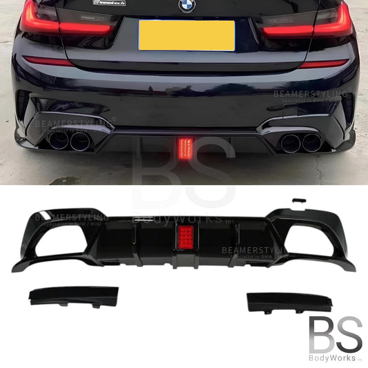 Diffuser - BMW G20 / G21 - Competition look - Met remlicht - Hoogglans zwart | 19-22