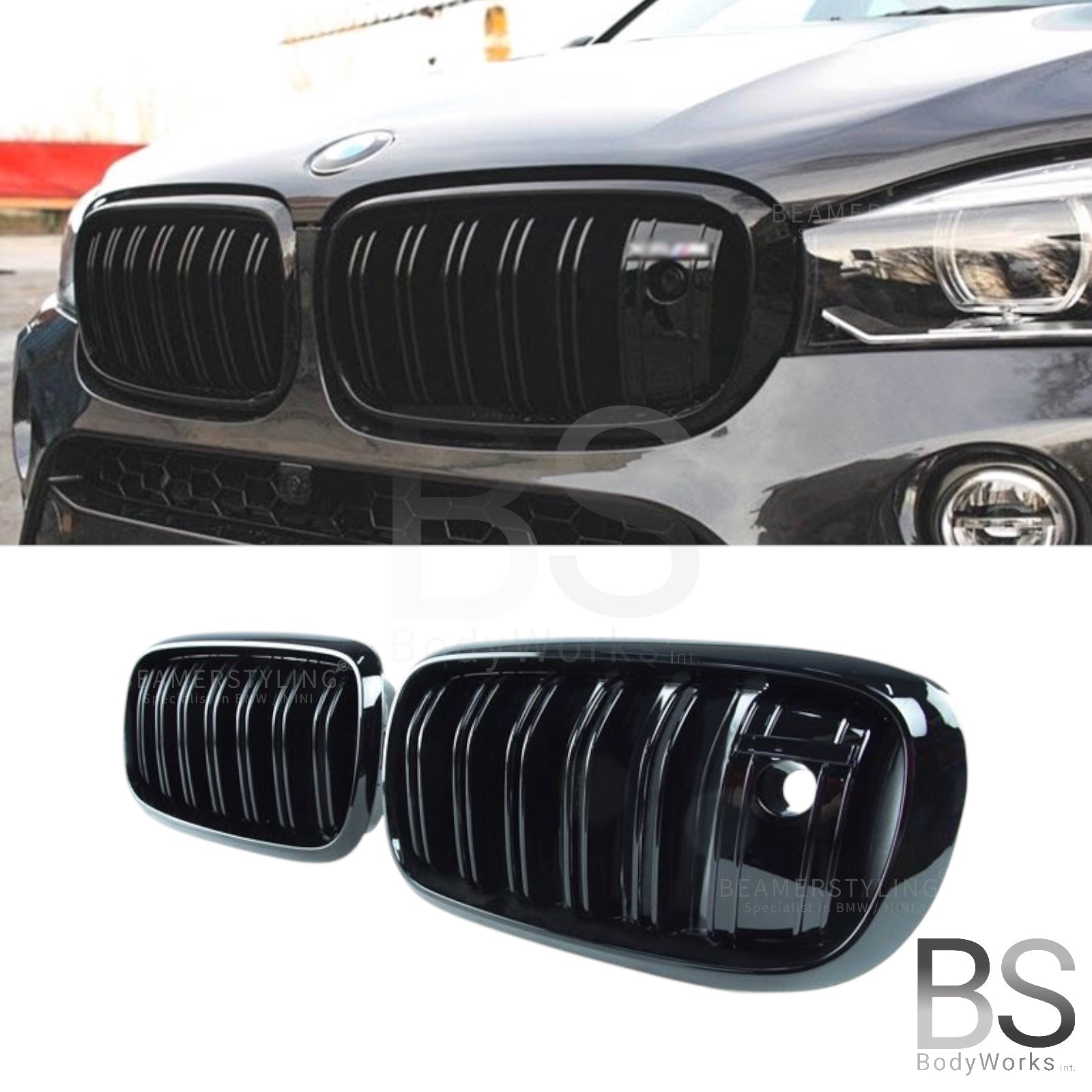 Nieren - BMW X5 F15 / F85 / X6 F16 / F86 - M Look  - Met Camera - Hoogglans Zwart | 2014-2019