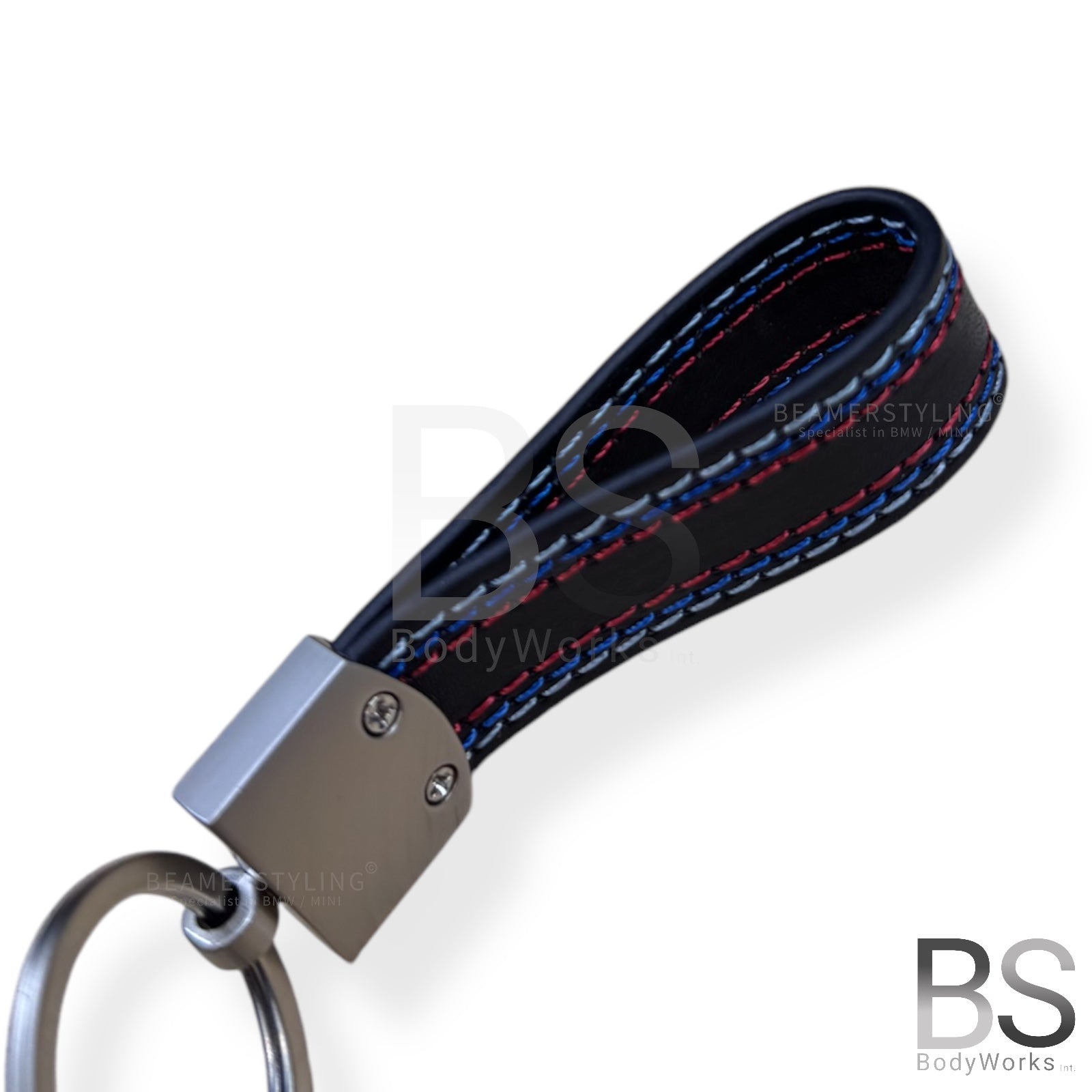 Lederen Sleutelhanger - BMW M Design - Blauw / Rode Stiksels