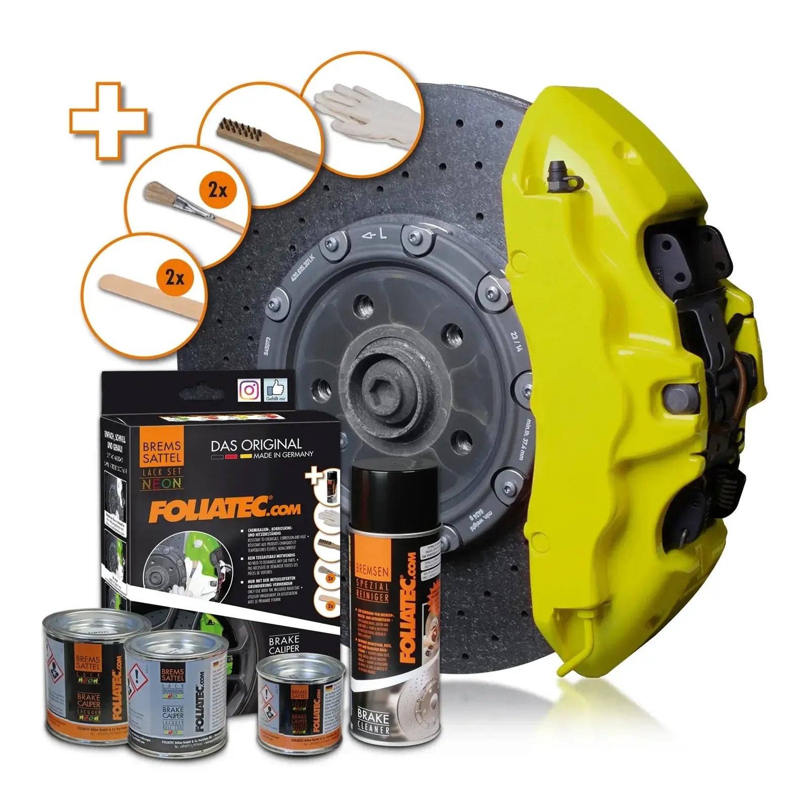 Foliatec® Remklauwverf - 4 Componenten Lak - Complete 10-Delige Kit | Neon Yellow