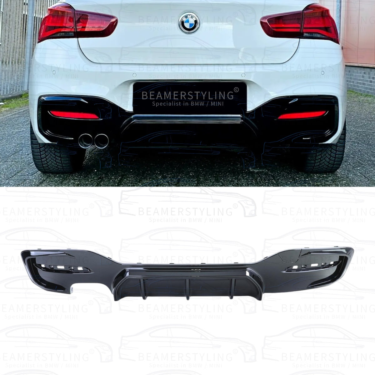 Diffuser - BMW 1 Serie F20LCI / F21LCI - M Performance Look - Hoogglans Zwart | 03/2015-2019