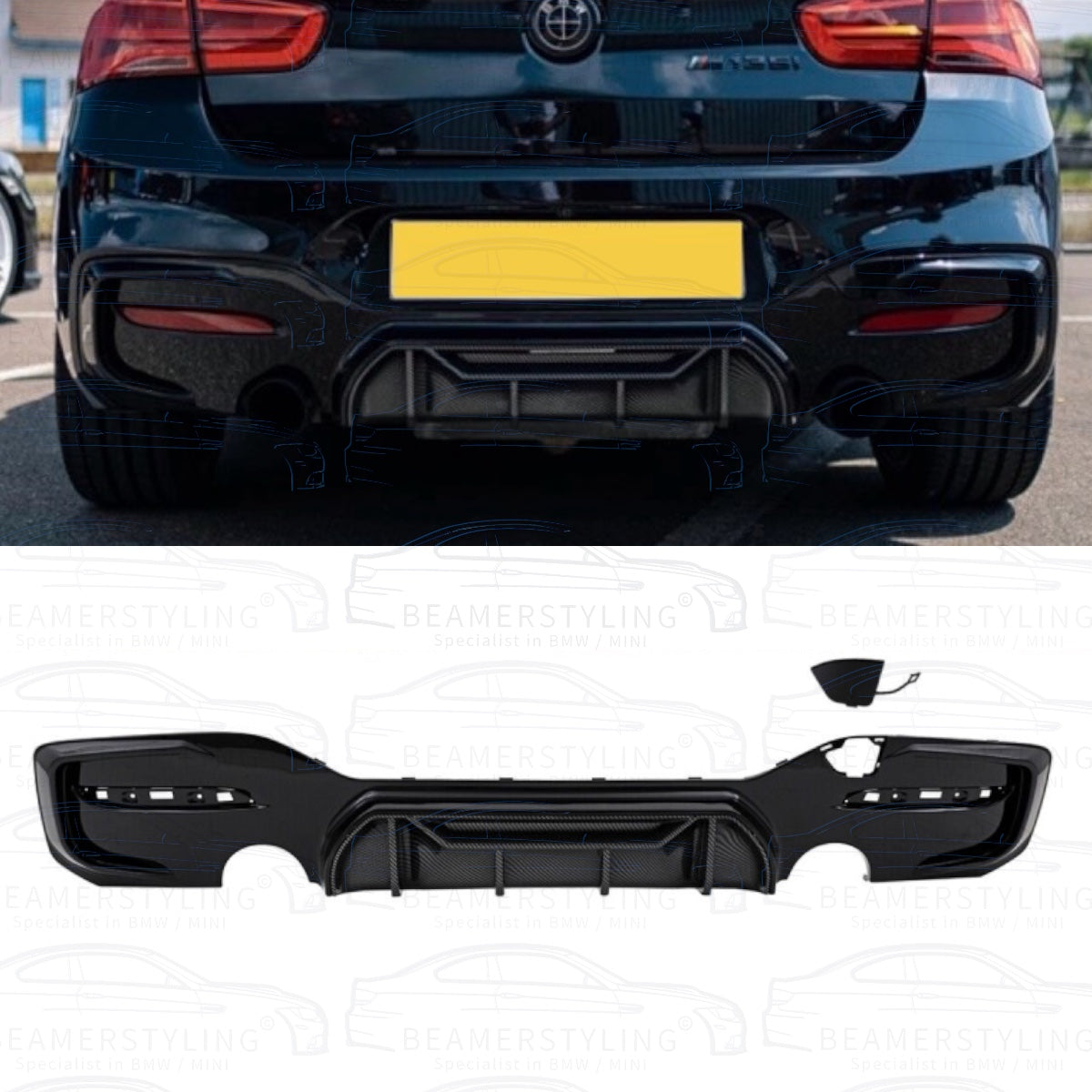 Diffuser - BMW 1 Serie F20LCI / F21LCI - Competition Look - M140I - Hoogglans Zwart/Carbon | 03/2015-2019