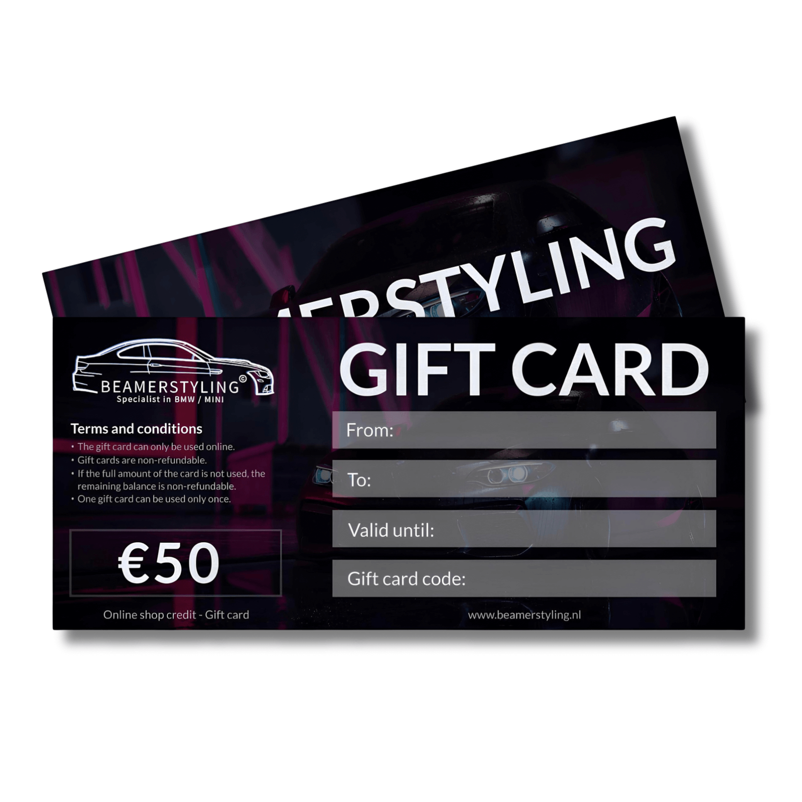 Fysieke Cadeaubon - €50 Winkeltegoed | Beamerstyling