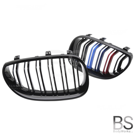 Nieren - BMW E60 / E61 - M look - M Kleuren - Hoogglans Zwart | 2003-2010