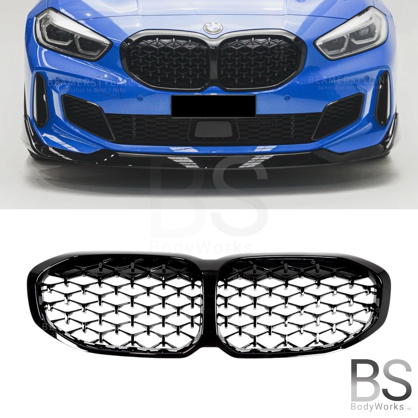 Nieren - BMW 1 Serie F40 - M135i look - Diamond - Hoogglans Zwart | 2019-2025
