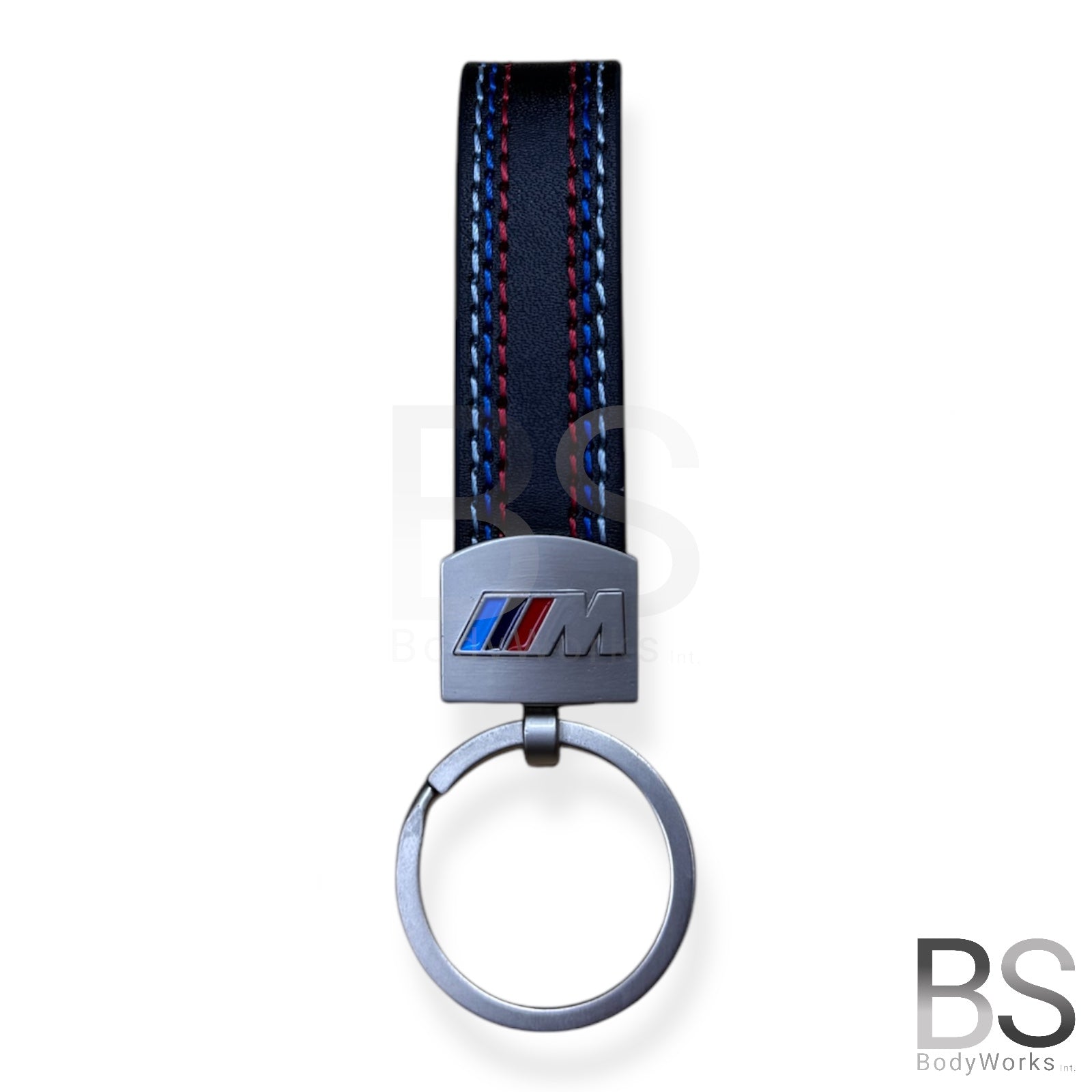 Lederen Sleutelhanger - BMW M Design - Blauw / Rode Stiksels