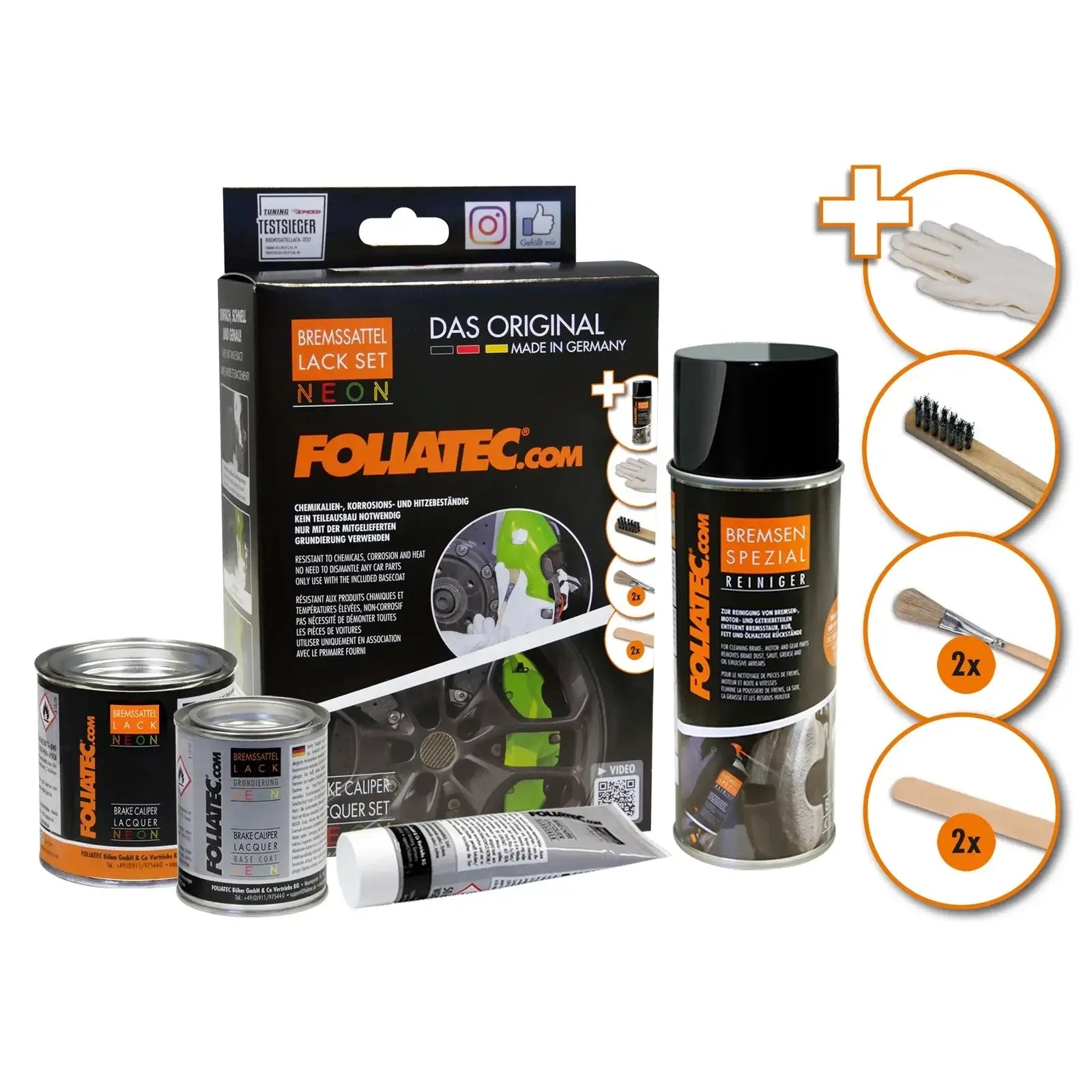 Foliatec® Remklauwverf - 4 Componenten Lak - Complete 10-Delige Kit | Neon Orange