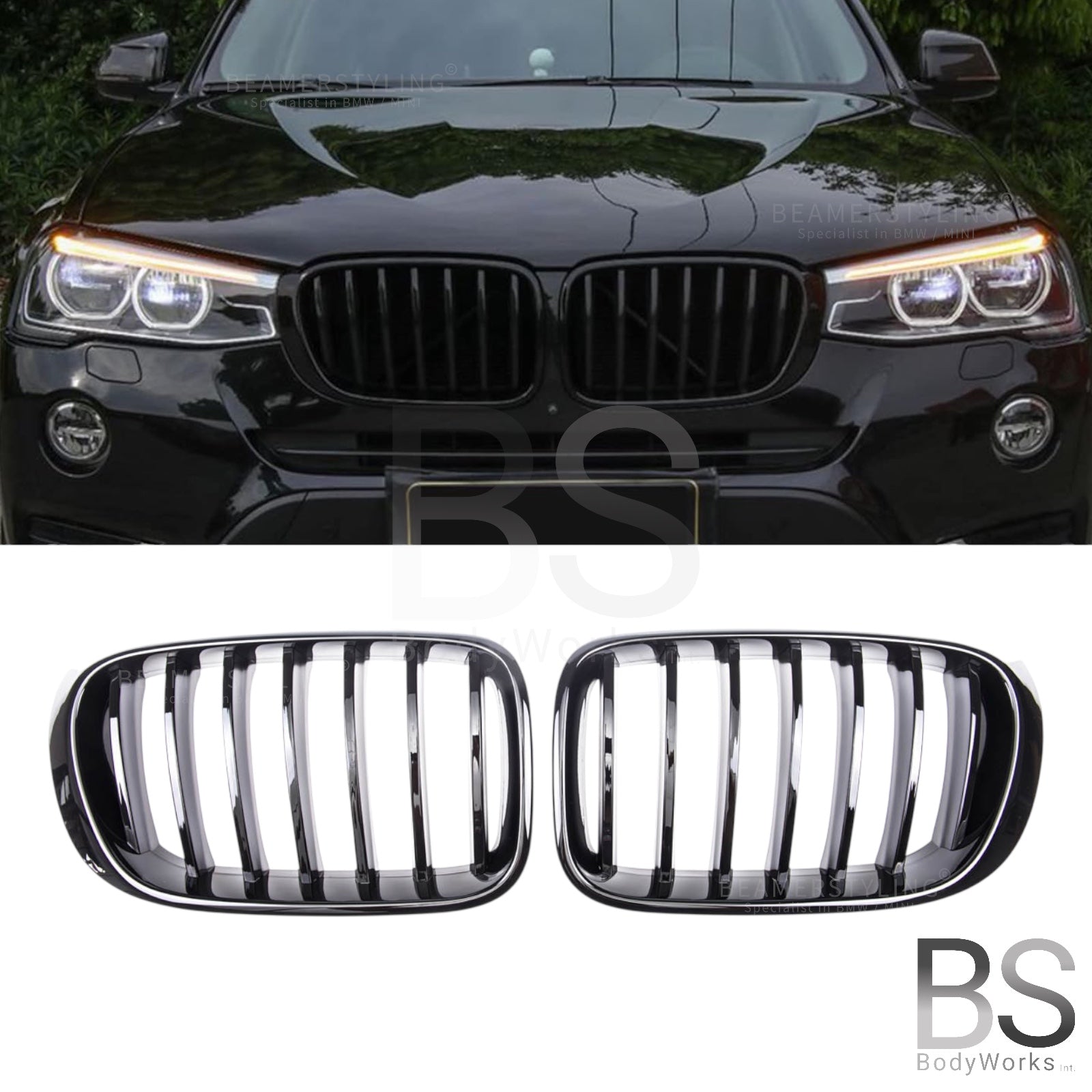 Nieren - BMW X4 F26 / X3 F25LCI - Mp Look - Hoogglans Zwart | 2014-2018