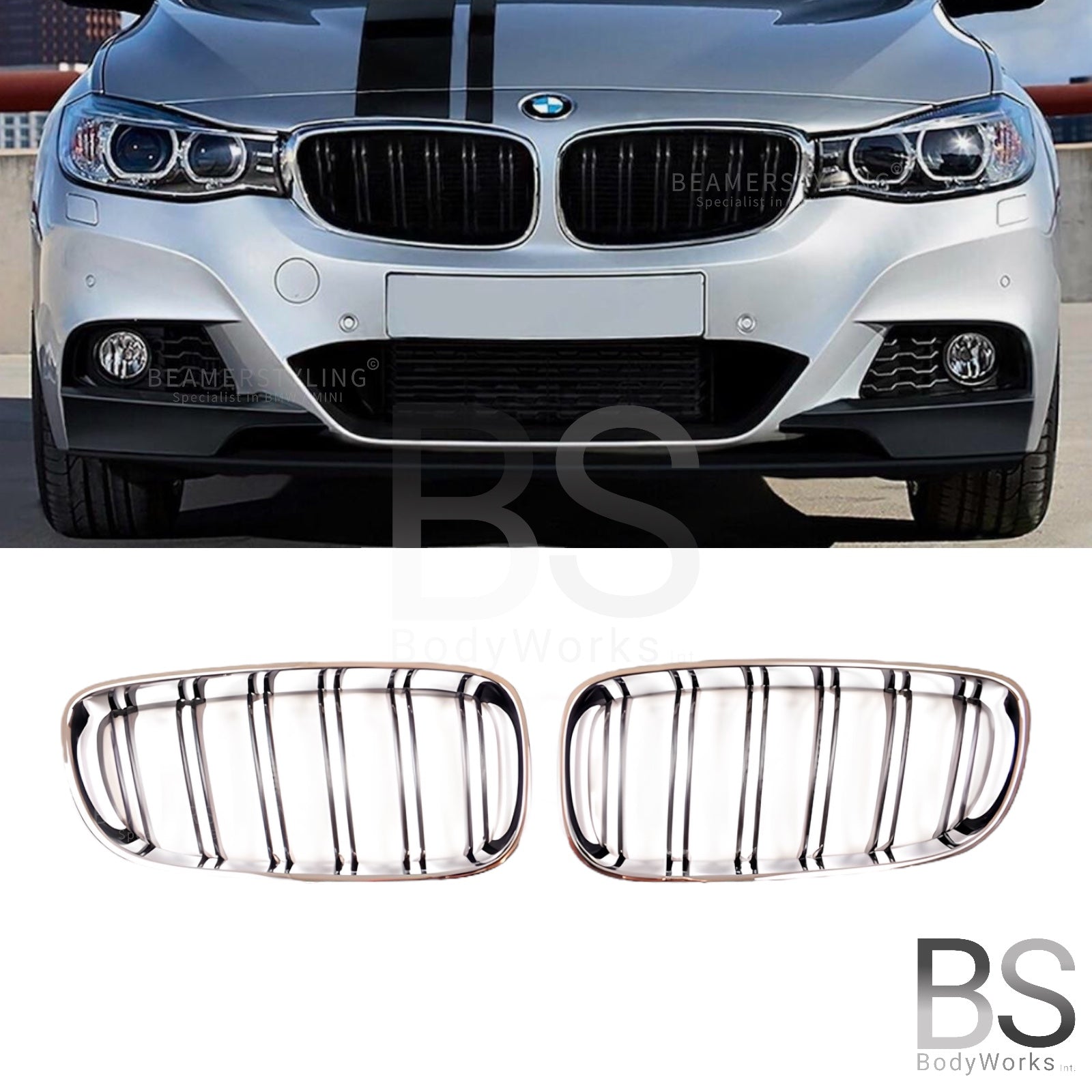 Nieren - BMW 3 Serie F34 Gran Turismo - M Look - Chroom/Zwart | 13-19