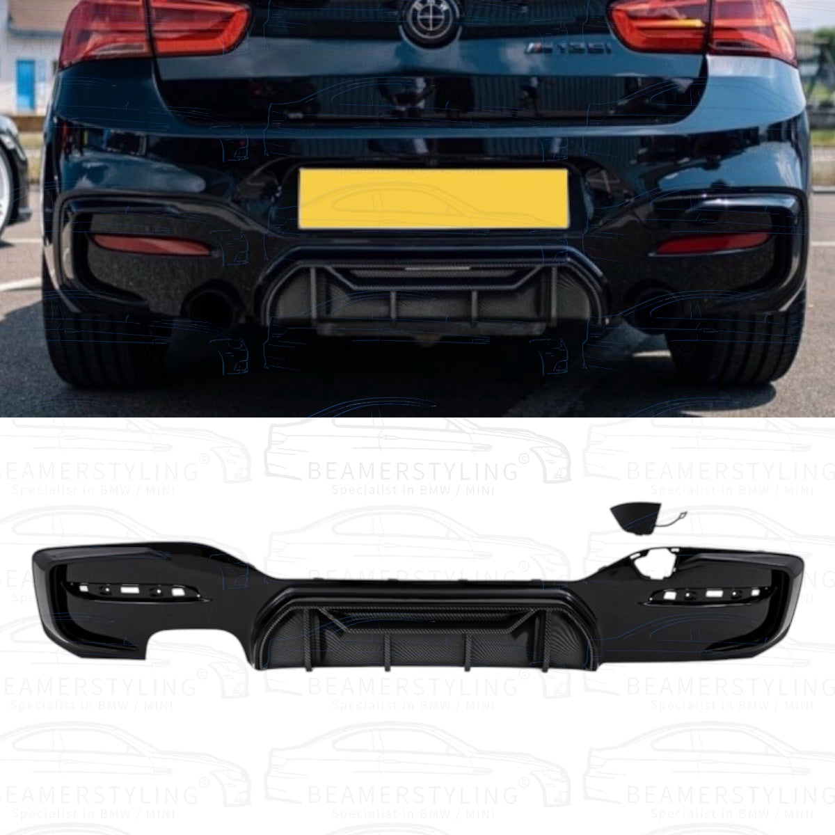 Diffuser - BMW 1 Serie F20LCI / F21LCI - Competition Look - Hoogglans Zwart/Carbon | 03/2015-2019