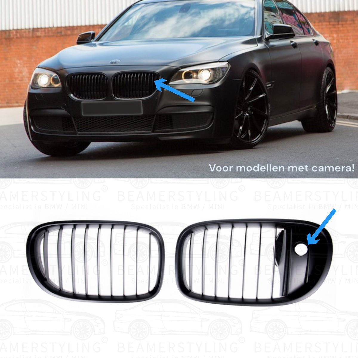 Nieren - BMW 7 Serie F01 / F02 LCI - Met Camera - Mat Zwart | 07/2012-2015