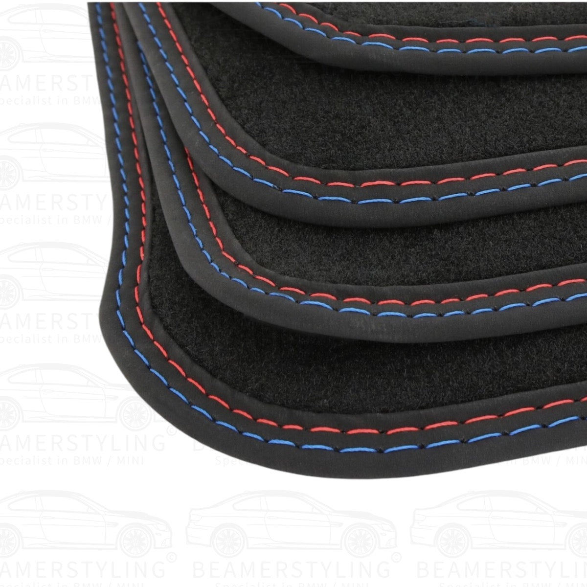 Premium Vloermatten - BMW 5 Serie E60 / E61 - Blauw/Rode Stiksels - Velours | 2003-2010