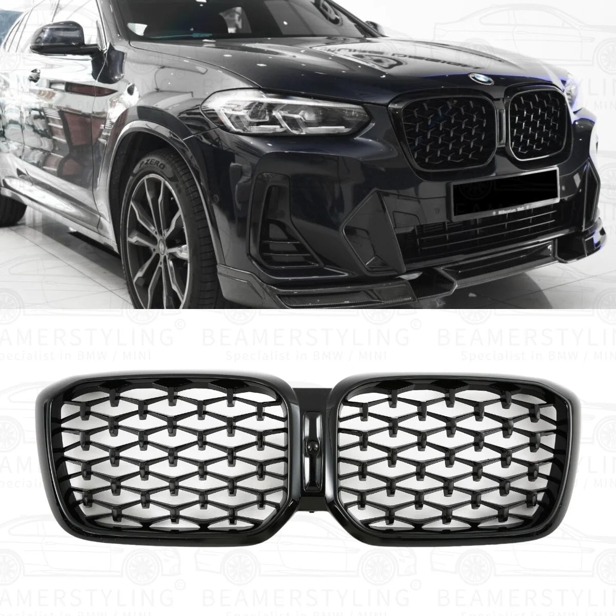 Nieren - BMW X3 G01 LCI / X4 G02 LCI - Diamond - Hoogglans Zwart | 2021-