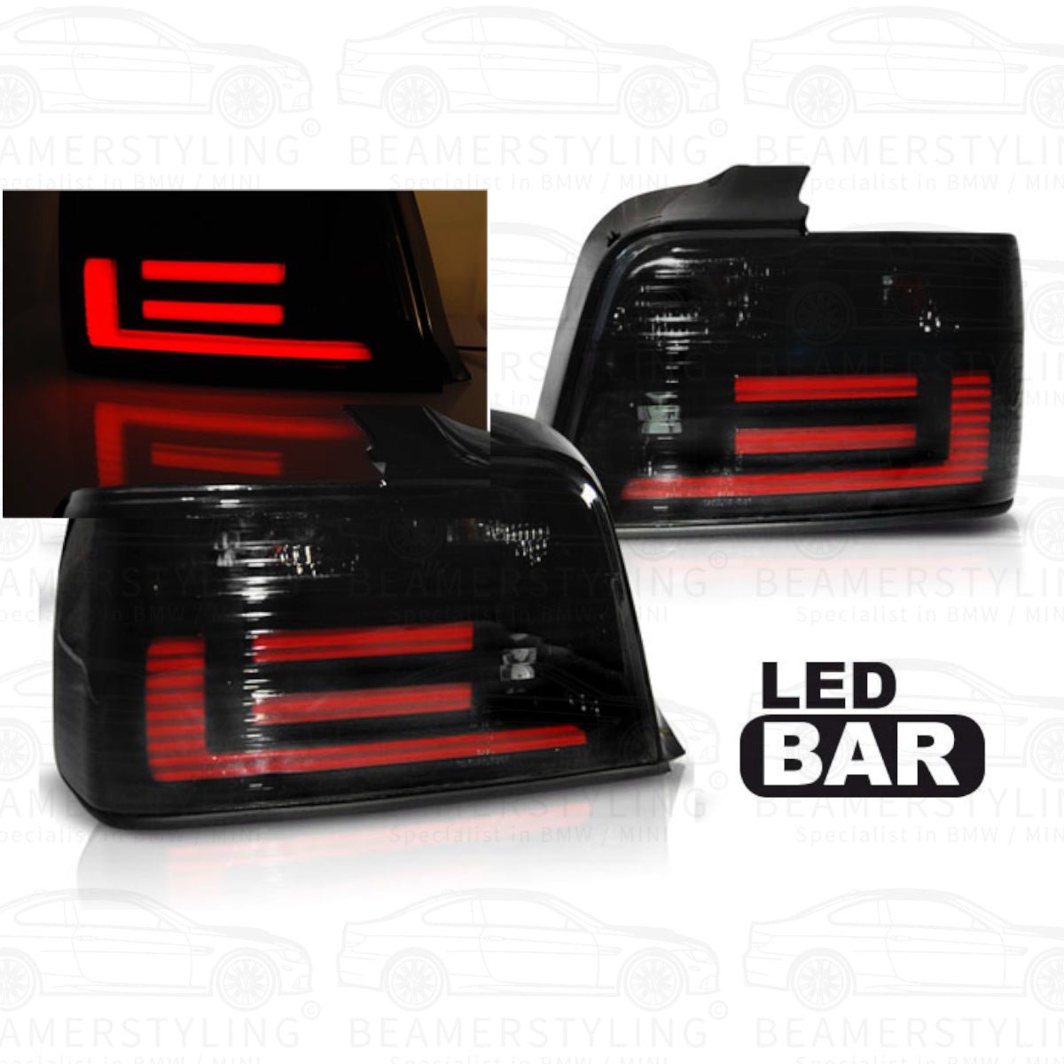 Achterlichten - BMW E36 Sedan - LED Bar - Smoke Design | 90-99 - Beamerstyling.nl