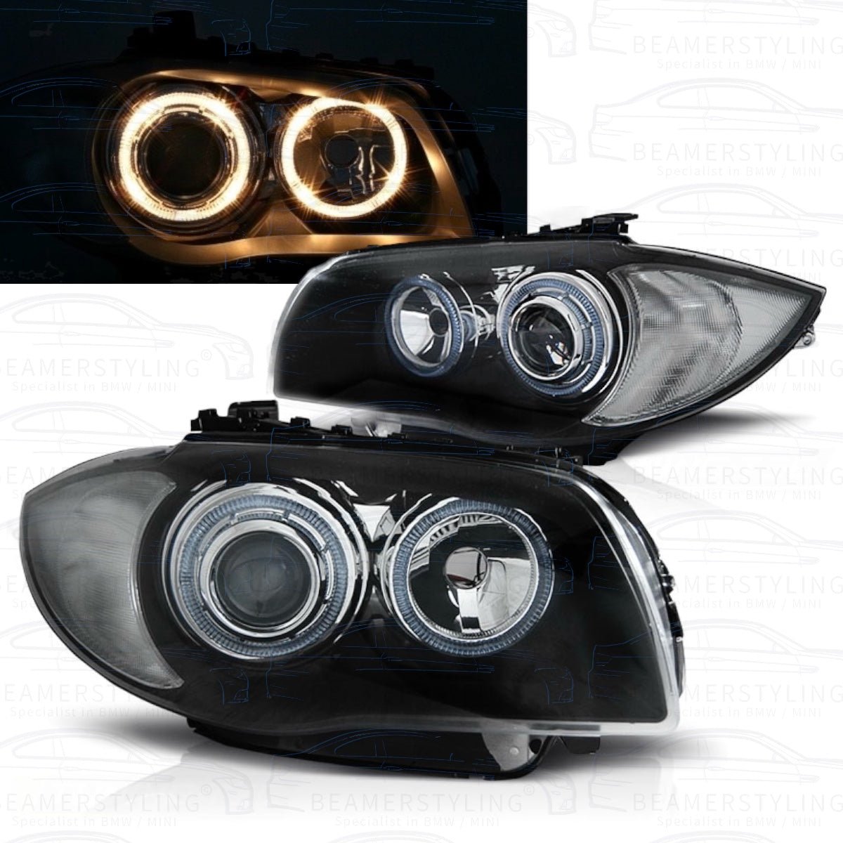 Angel Eyes Koplampen - BMW E81 / E87 / E82 / E88 - Depo Halogeen | 2004-2011 - Beamerstyling.nl
