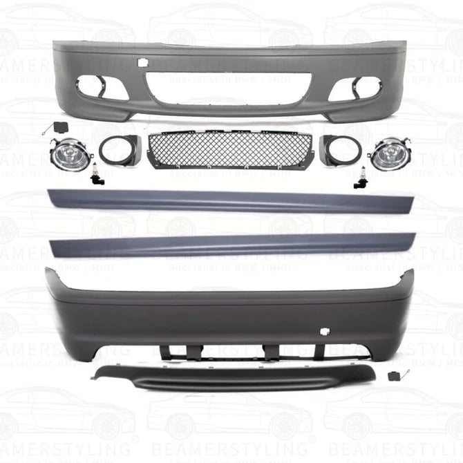 Bumper Pakket - BMW 3 Serie E46 Coupé / Cabrio - M Pakket Look | 99-07 — Met PDC In De Achterbumper - Beamerstyling.nl
