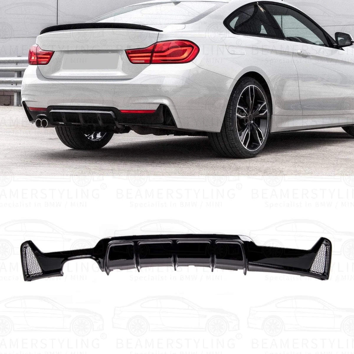 Diffuser - BMW F32 / F33 / F36 - Performance look - Hoogglans zwart | 13-21 - Beamerstyling.nl