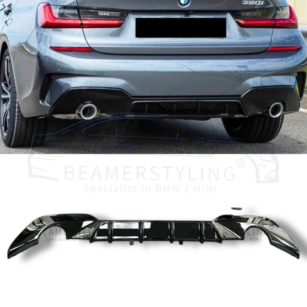 Diffuser - BMW G20 / G21 - Competition look V2 - Hoogglans zwart | 2019 - 2022 - Beamerstyling.nl
