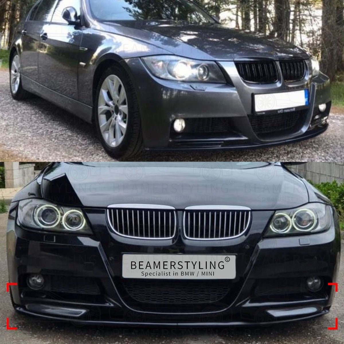 Front Lip - BMW E90 / E91 - Hoogglans Zwart - 4 - Delig | 2005 - 2008 - Beamerstyling.nl