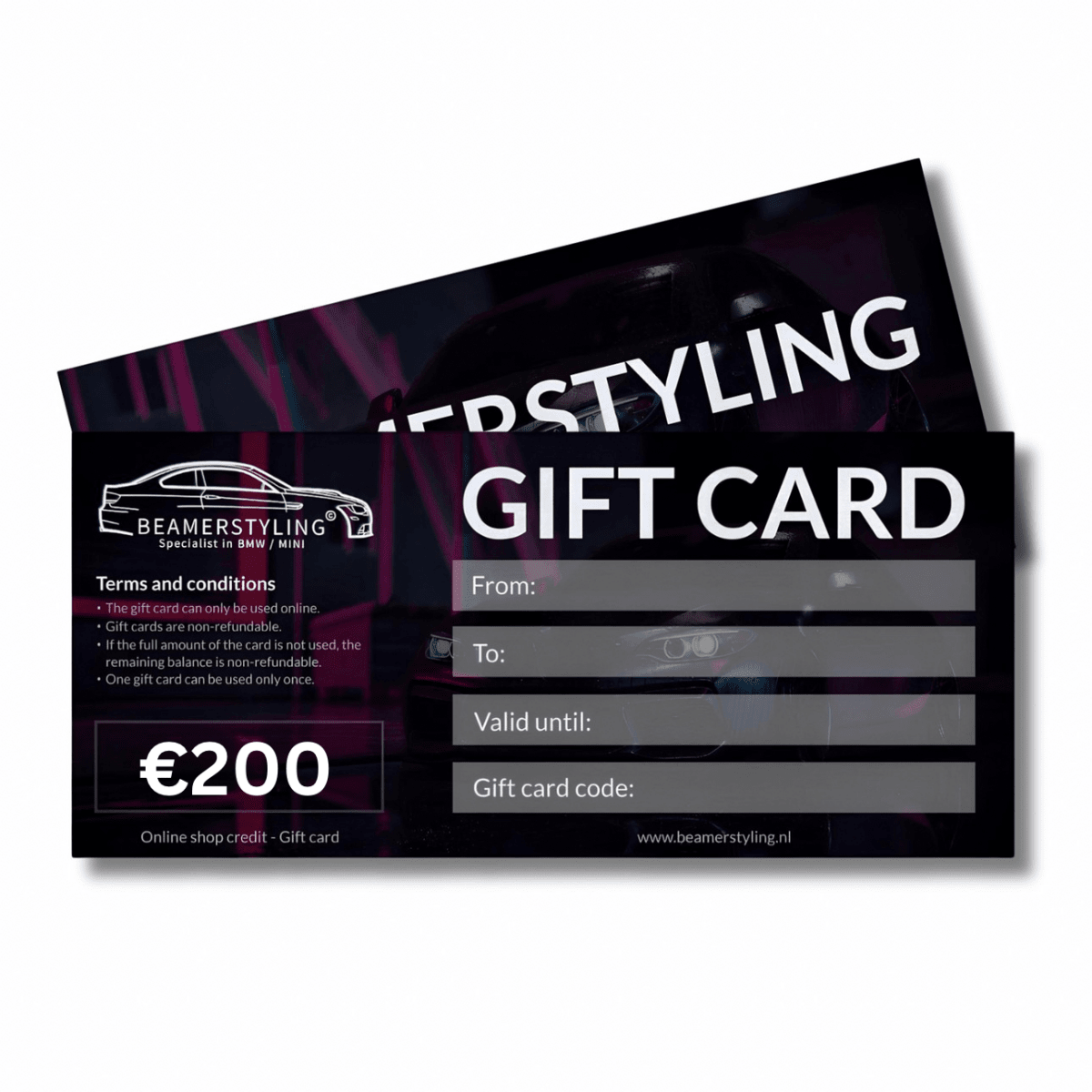Fysieke Cadeaubon - €200 Winkeltegoed | Beamerstyling - Beamerstyling.nl