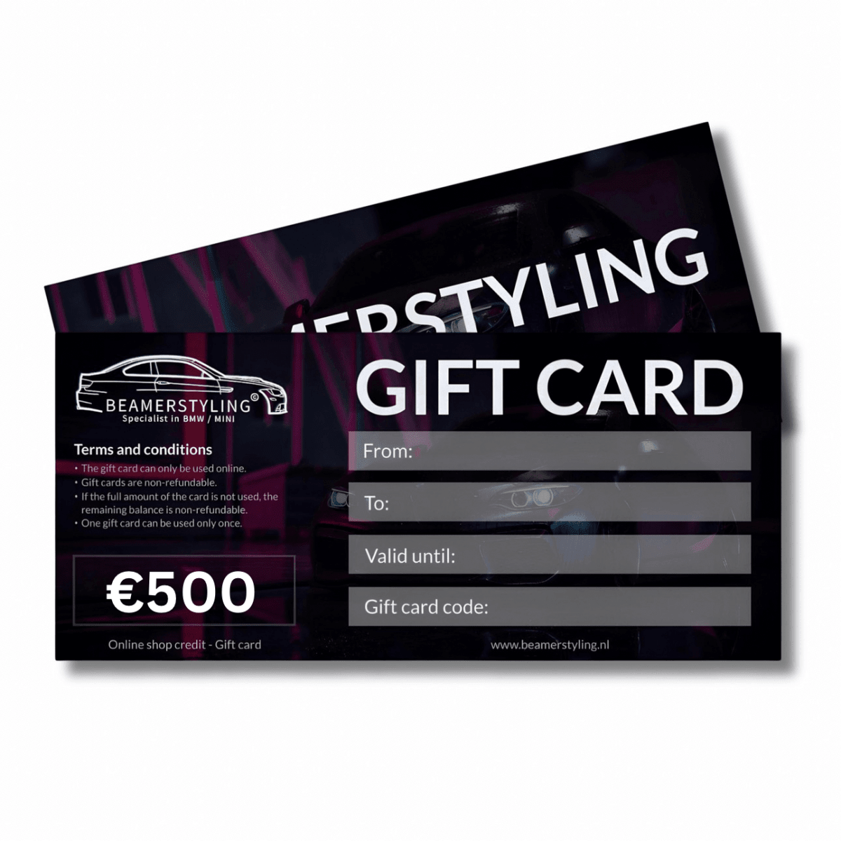 Fysieke Cadeaubon - €500 Winkeltegoed | Beamerstyling - Beamerstyling.nl