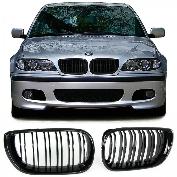 Kidneys - BMW E46 Sedan / Touring - M look - High gloss black | 01-05