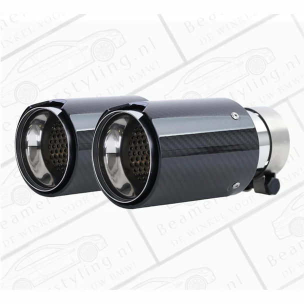 Uitlaat Sierstuk 2X - BMW E81 / E87 / E82 / E88 - Carbon Zwart - 90Mm
