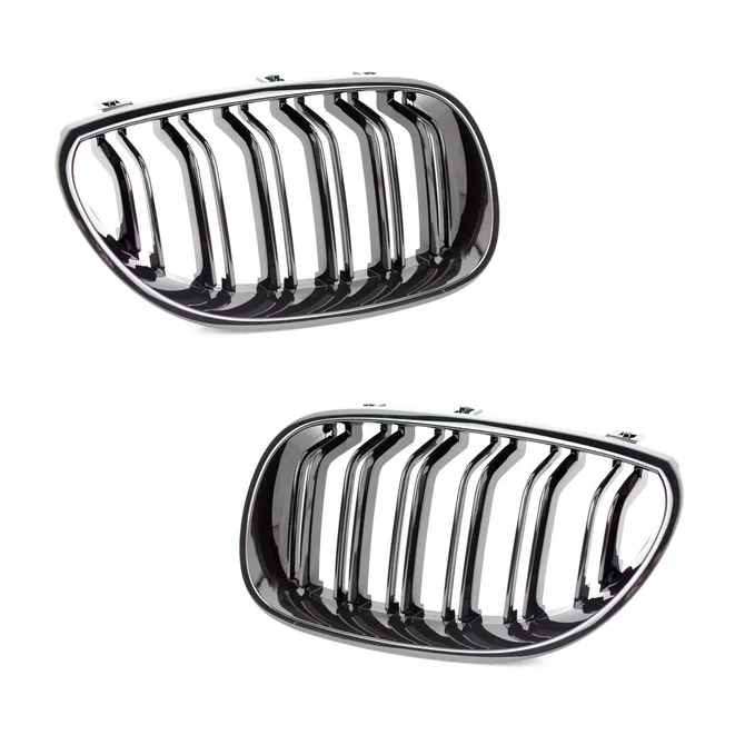 Nieren Dubbele Spijlen Zwart BMW 5 Serie E60 / E61 — Glanzend Zwart