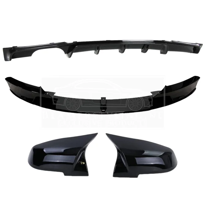 Pakket Deal V1 - BMW F30 / F31 | Diffuser - Front Lip - Spiegelkappen | Glanzend Zwart — 1 Uitlaat Links