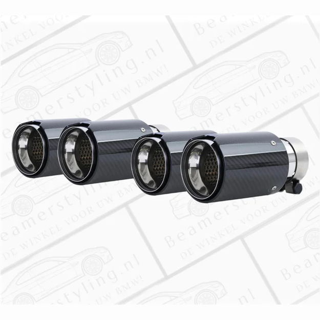 Uitlaat Sierstuk 4X - BMW E81 / E87 / E82 / E88 - Carbon Zwart - 90Mm