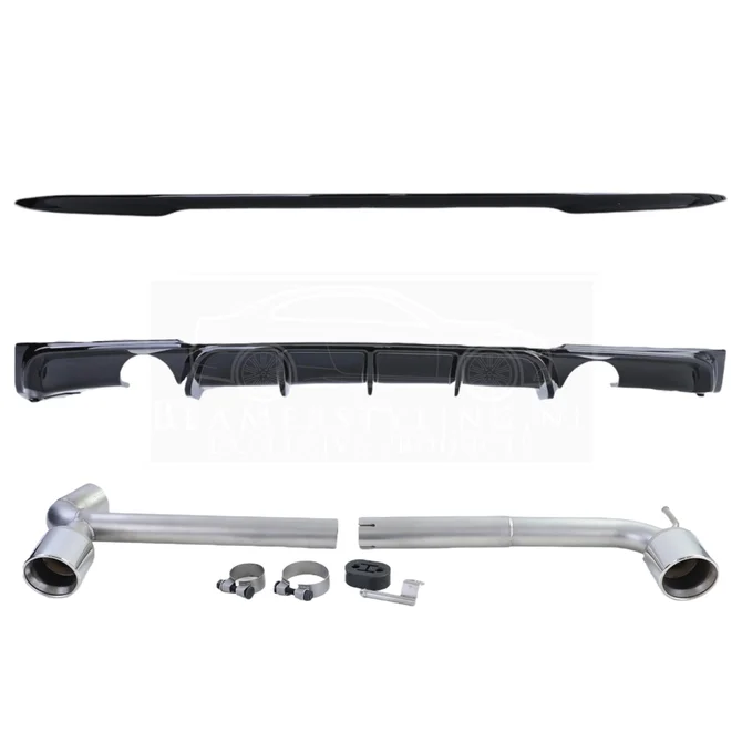 Pakket Deal V4 - BMW F30 | Diffuser - Spoiler - Uitlaat 335I/340I | Glanzend Zwart