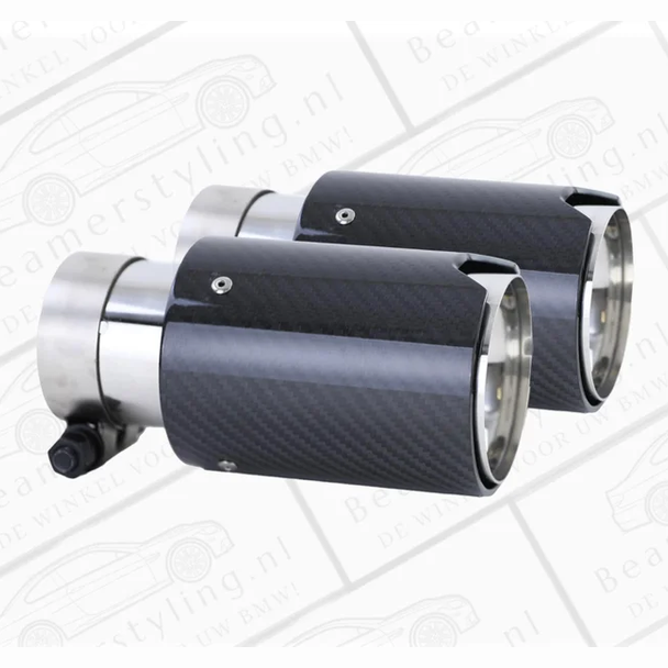 Uitlaat Sierstuk 2X - BMW E90 / E91 / E92 / E93 - Carbon Zwart - 90Mm