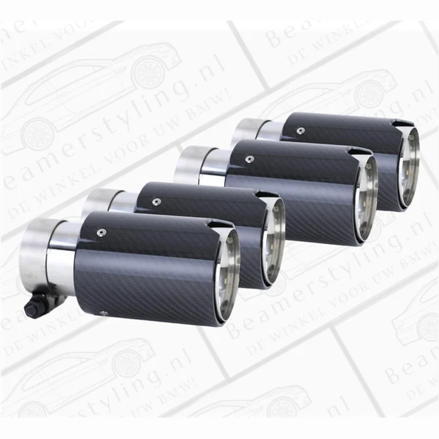 Uitlaat Sierstuk 4X - BMW E81 / E87 / E82 / E88 - Carbon Zwart - 90Mm