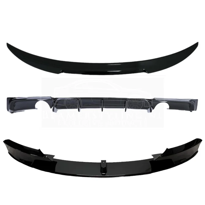 Pakket Deal V7 - BMW F30 | Front Lip - Diffuser -  M4 Spoiler | Glanzend Zwart — 1 Uitlaat Links
