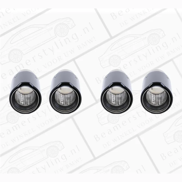 Uitlaat Sierstuk 4X - BMW E81 / E87 / E82 / E88 - Carbon Zwart - 90Mm